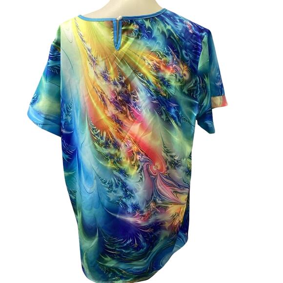 Noracora XL Short Sleeve Polyester Ethereal Rainbow Galaxy Soft Crew Neck Top - Picture 3 of 6